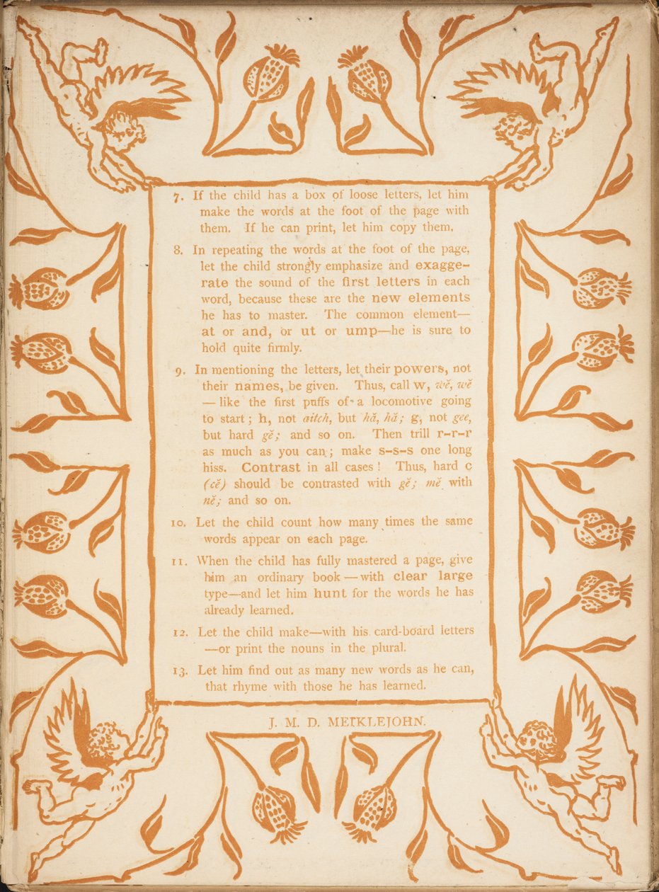 Az Arany alapozó tanításának módszere. Virágos szegélyek kerubokkal. alkotó: Walter Crane
