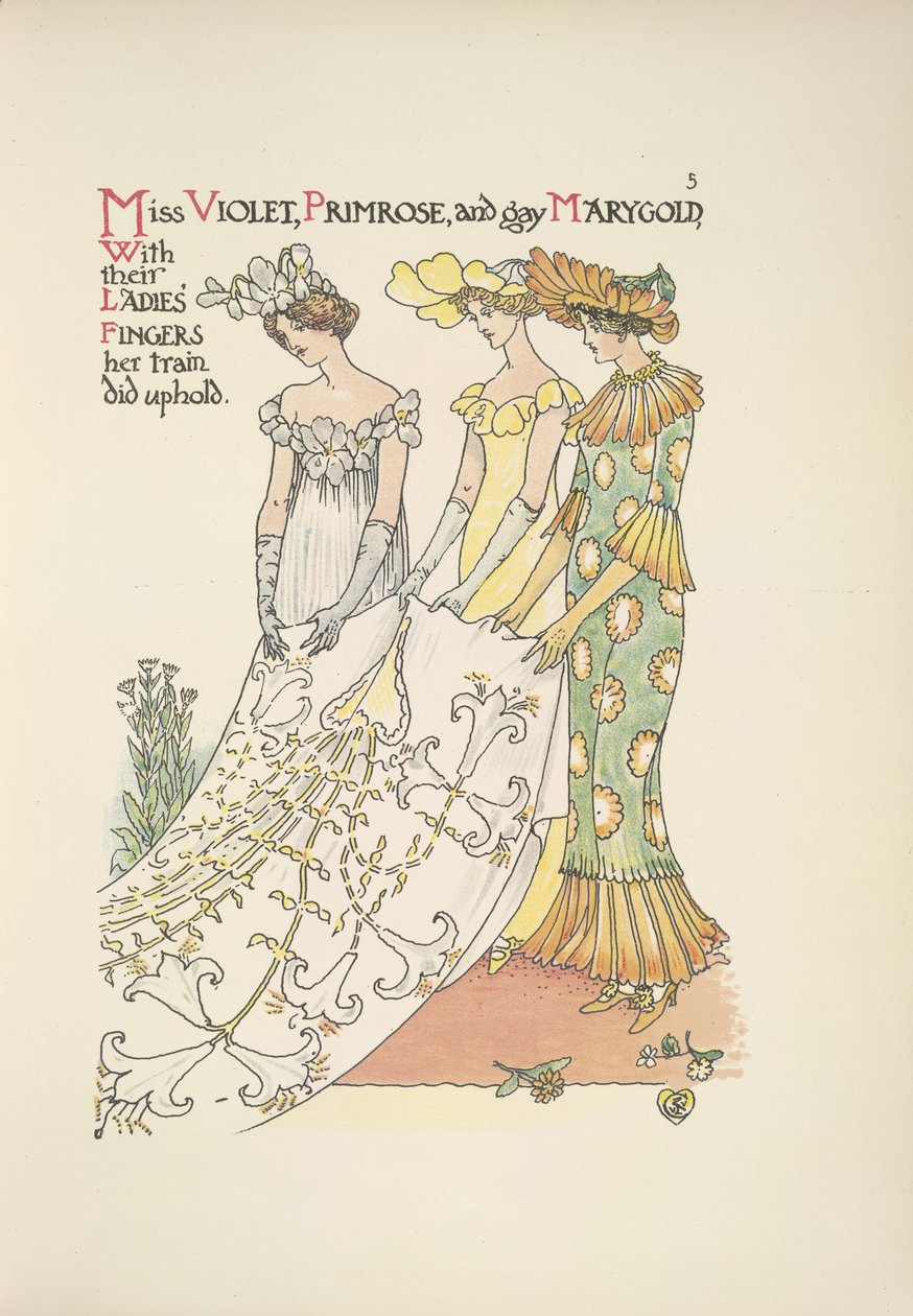 Miss Violet, Primrose és a meleg Marygold. Három fiatal hölgy alkotó: Walter Crane