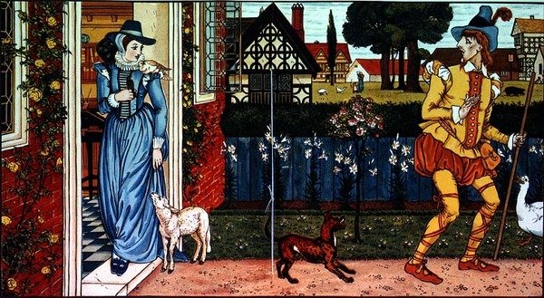 „Nicky Noodle megijedt a hollótól Mrs. Margery vállán”: a Little Goody Two Shoes-ból alkotó: Walter Crane