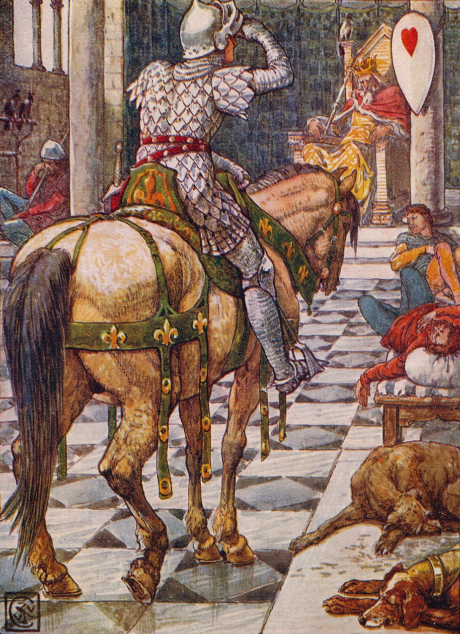 Percival megszerzi a dobogó szív pajzsát, 1911. alkotó: Walter Crane