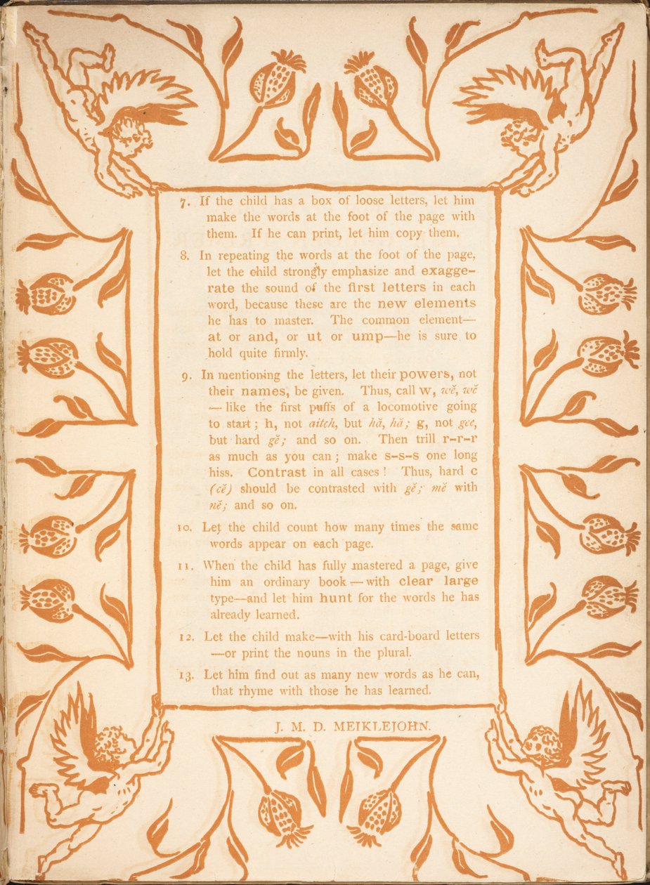 Olvasási útmutató egy gyermek számára. Virágos szegély, kerubokkal. alkotó: Walter Crane