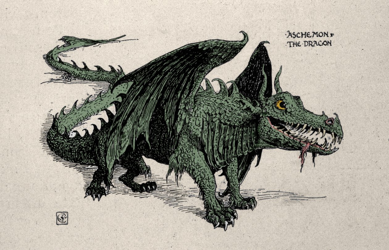 A mitológiai sárkány, Ashchemon ábrázolása Walter Crane rajza 1899-ből. alkotó: Walter Crane