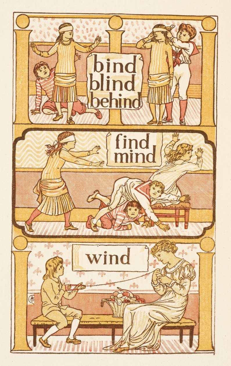 D betűre végződő rímszavak. A vak ember buff játéka. Az i betű használatának szemléltetésére. Az Arany alapozó. alkotó: Walter Crane