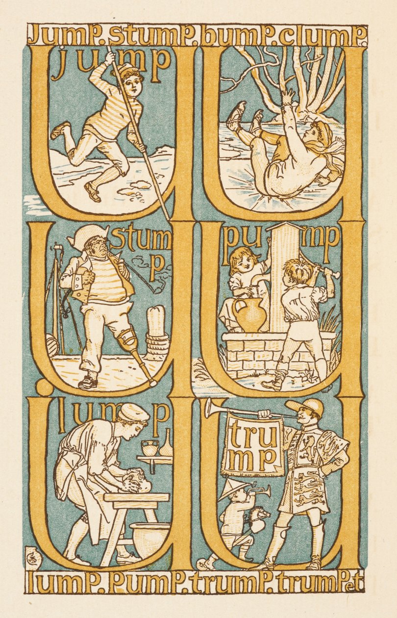 P betűre végződő rímszavak. Az U betű használatának illusztrálására. Az arany alapozó. alkotó: Walter Crane
