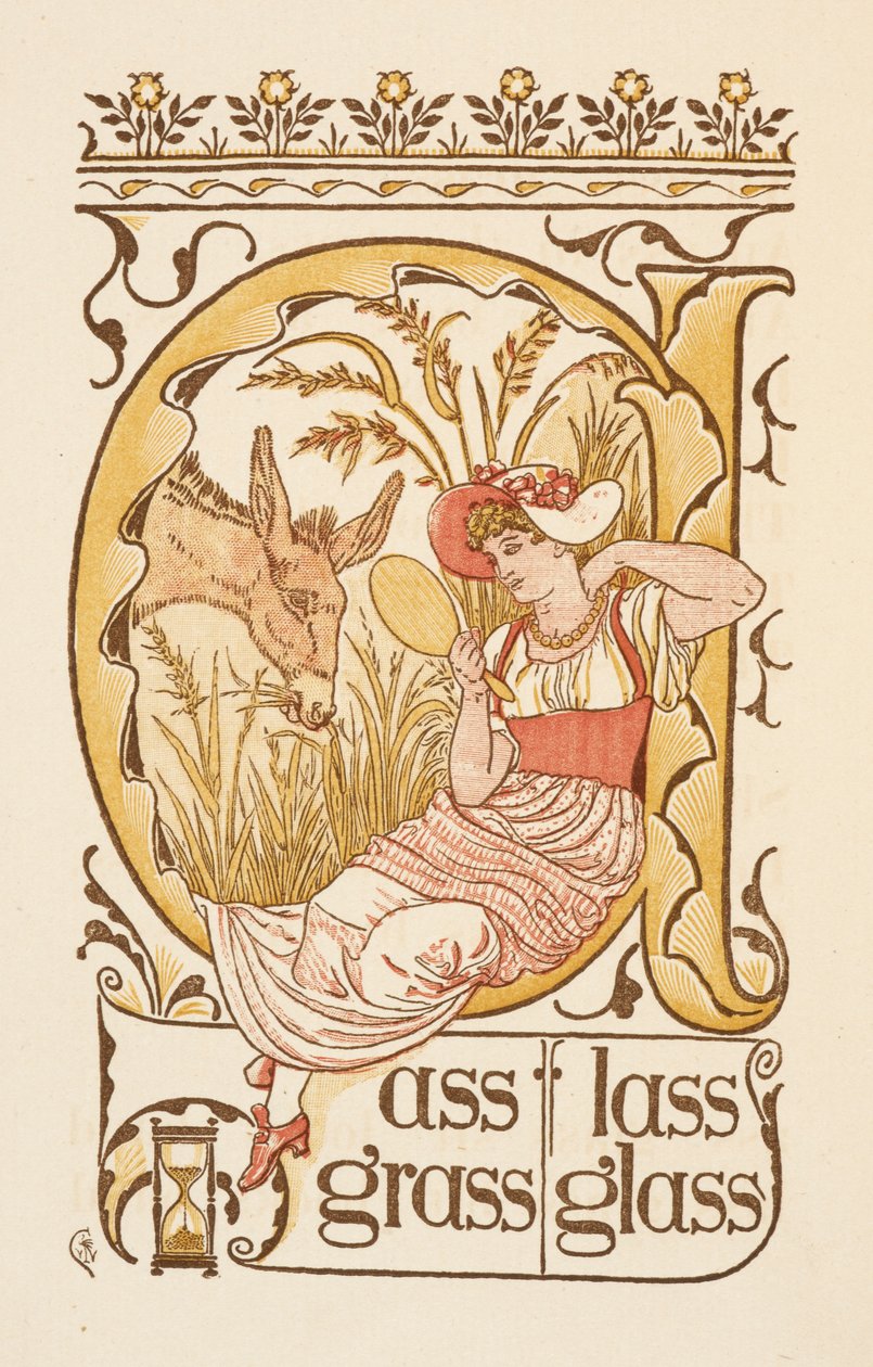 S betűre végződő rímszavak. Arctükröt tartó nő. Az Arany alapozó. alkotó: Walter Crane