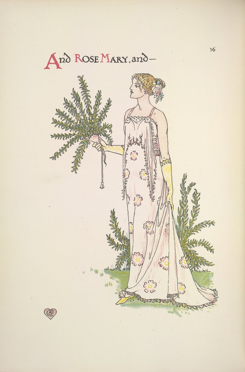 Rose Mary. Egy fiatal nő, aki egy növényt tart alkotó: Walter Crane