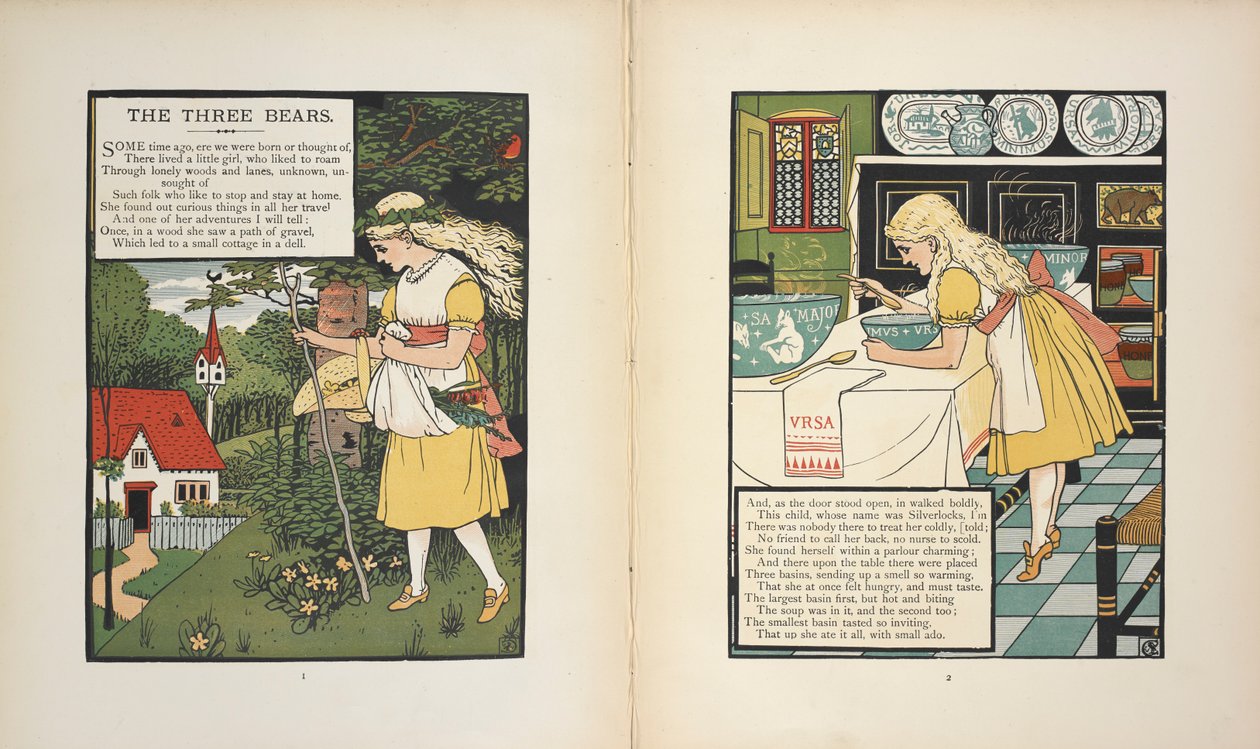 Silverlocks, a történet egyik szereplője, "a három medve". alkotó: Walter Crane