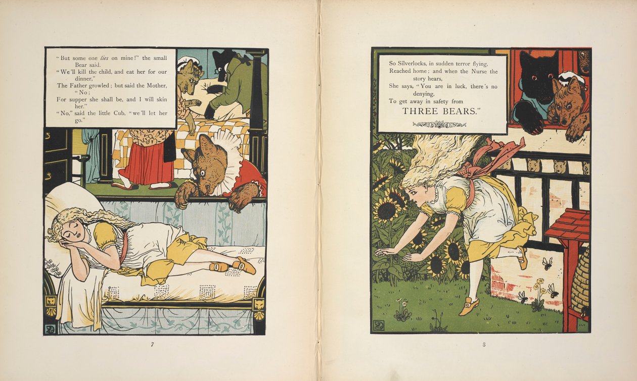 Ezüstlockok veszélyben a Három Medvétől. alkotó: Walter Crane