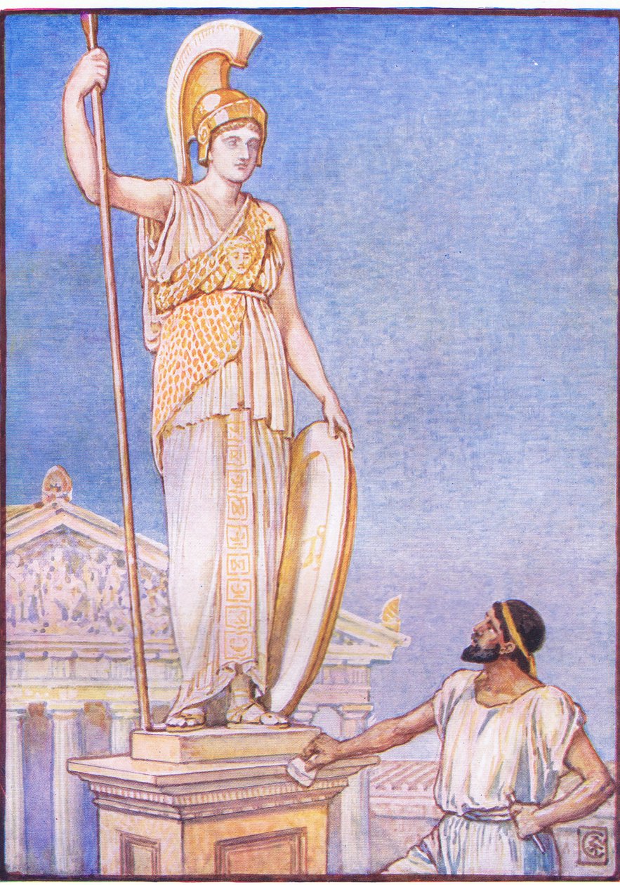 Az istennő alakja kolosszális volt, illusztráció a Görögország története, 1930-as évekből alkotó: Walter Crane