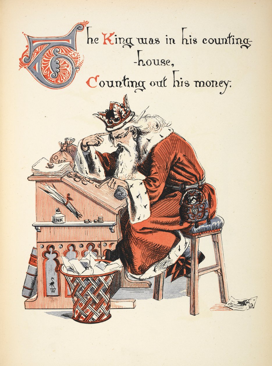 A király a számlálóházában volt, és kiszámolta a pénzét. alkotó: Walter Crane