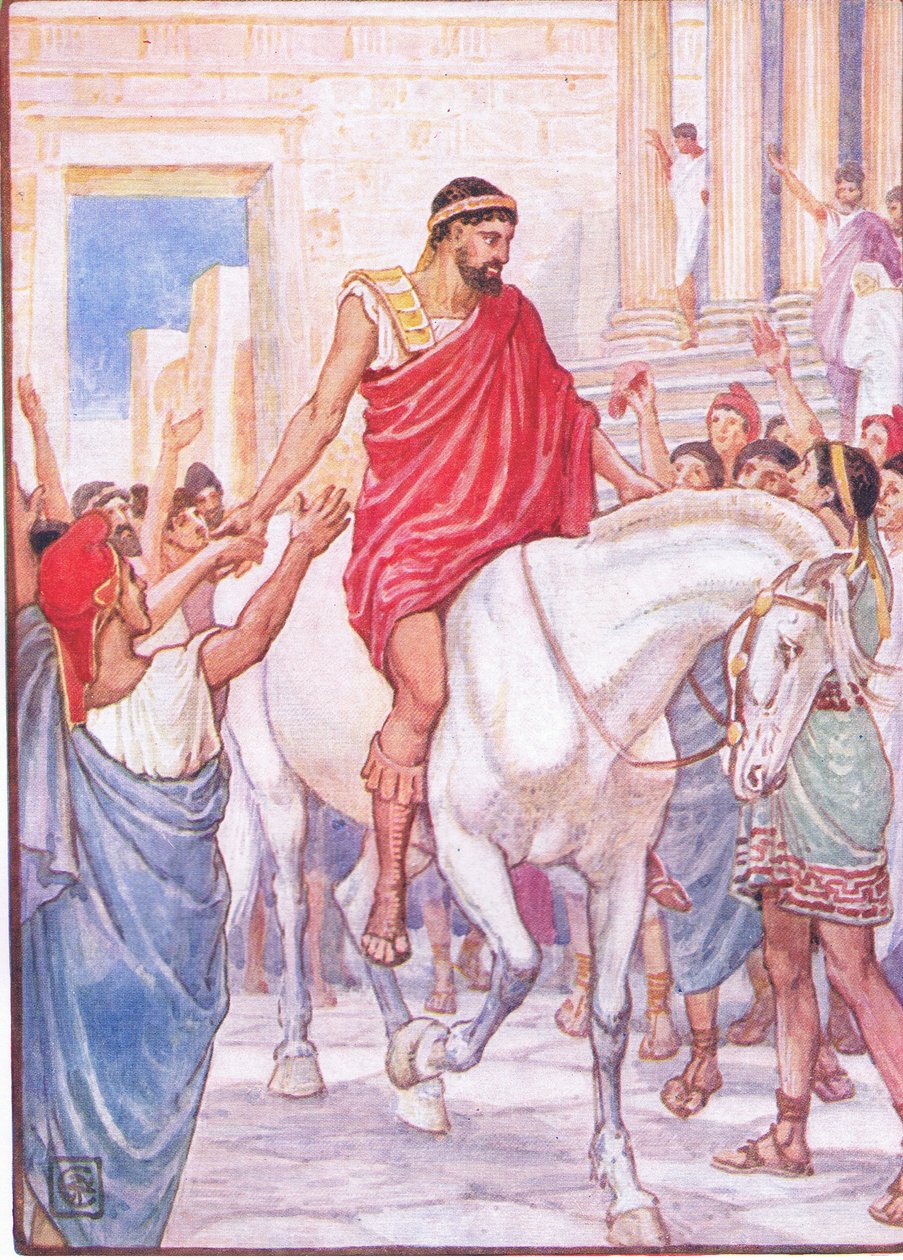 A sokaság hangos felkiáltással köszöntötte, illusztrációja a Görögország története, 1930-as évekből alkotó: Walter Crane