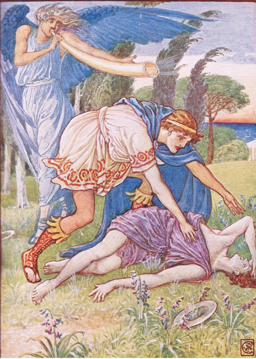 A szélisten széllökést küldött dél felől, illusztráció a Görögország történetéből alkotó: Walter Crane