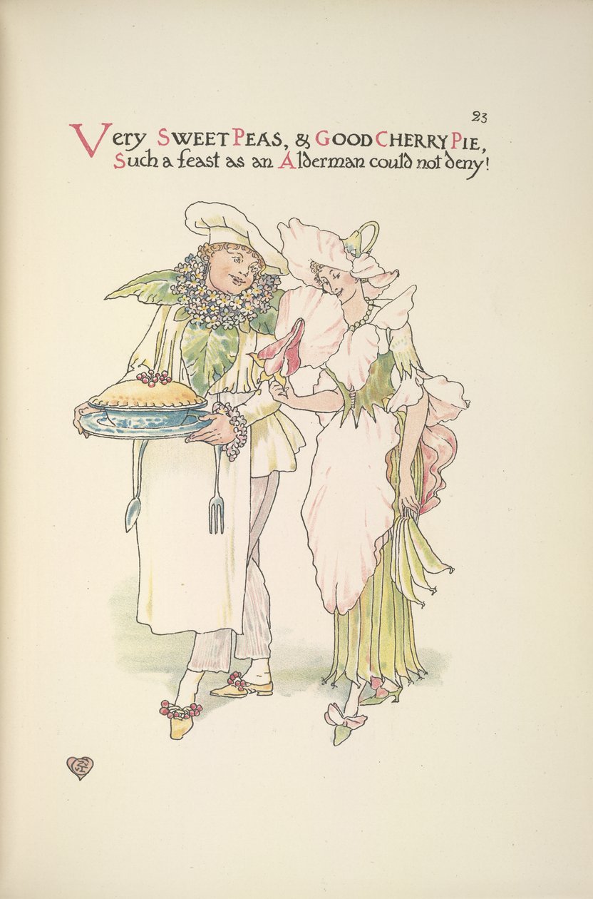 Nagyon édes borsó, és jó cseresznyés pite, olyan lakoma, amit egy Alderman nem tagadhatna! alkotó: Walter Crane
