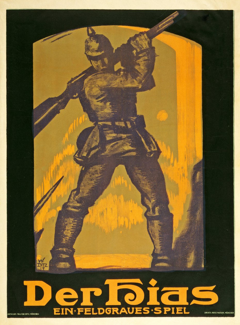 A Hias című színdarabot reklámozó plakát, Heinrich Gilardone mezőszürke játéka, 1917. alkotó: Walter Ditz