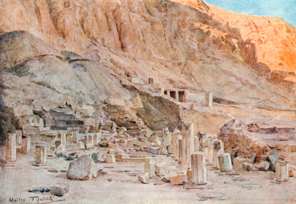 Mentuhotep templomának romjai Thébában (színes litográfia) alkotó: Walter Frederick Roofe Tyndale