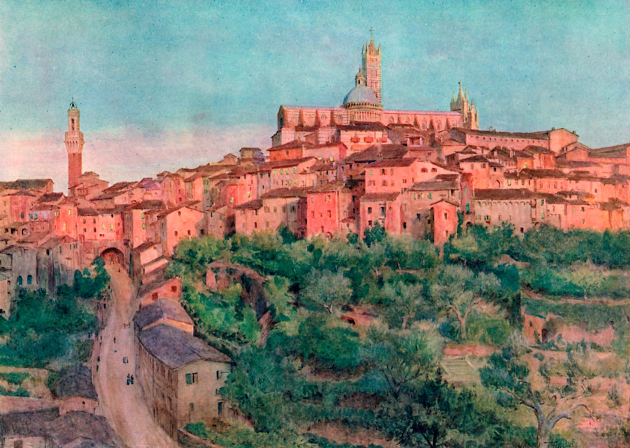 Siena: Siena: A város a dombon (színes litográfia) alkotó: Walter Frederick Roofe Tyndale