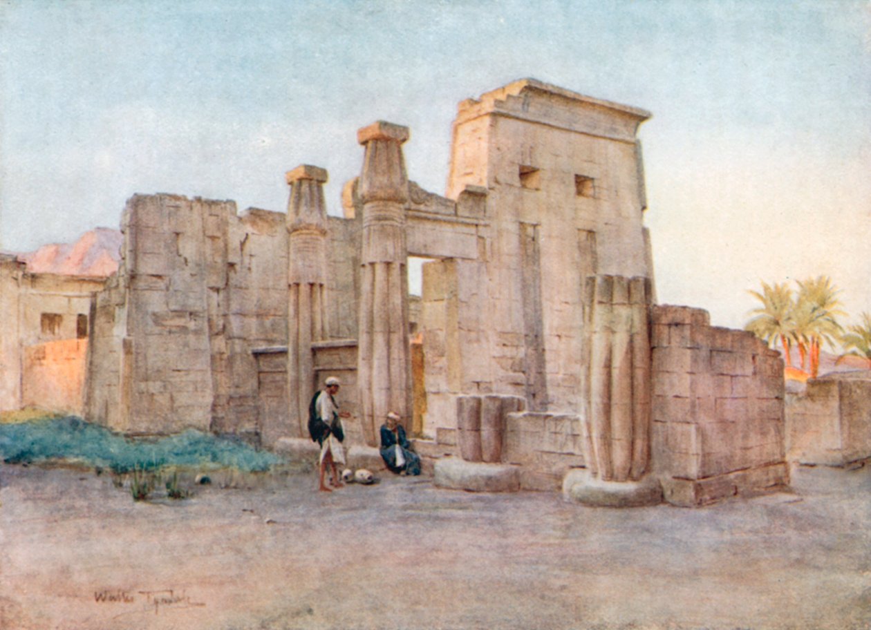 Nektenebo temploma, Medinet Habu (színes litográfia) alkotó: Walter Frederick Roofe Tyndale