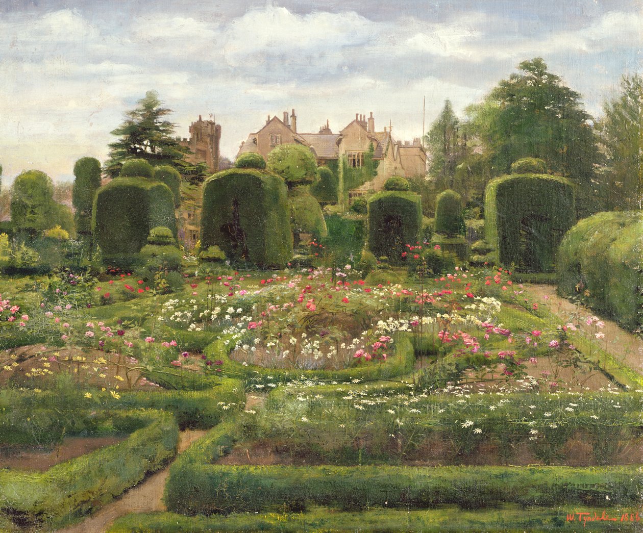 The Topiary Gardens, Levens Hall, Cumbria, 1886 (olaj, vászon, kartonra fektetve) alkotó: Walter Frederick Roofe Tyndale