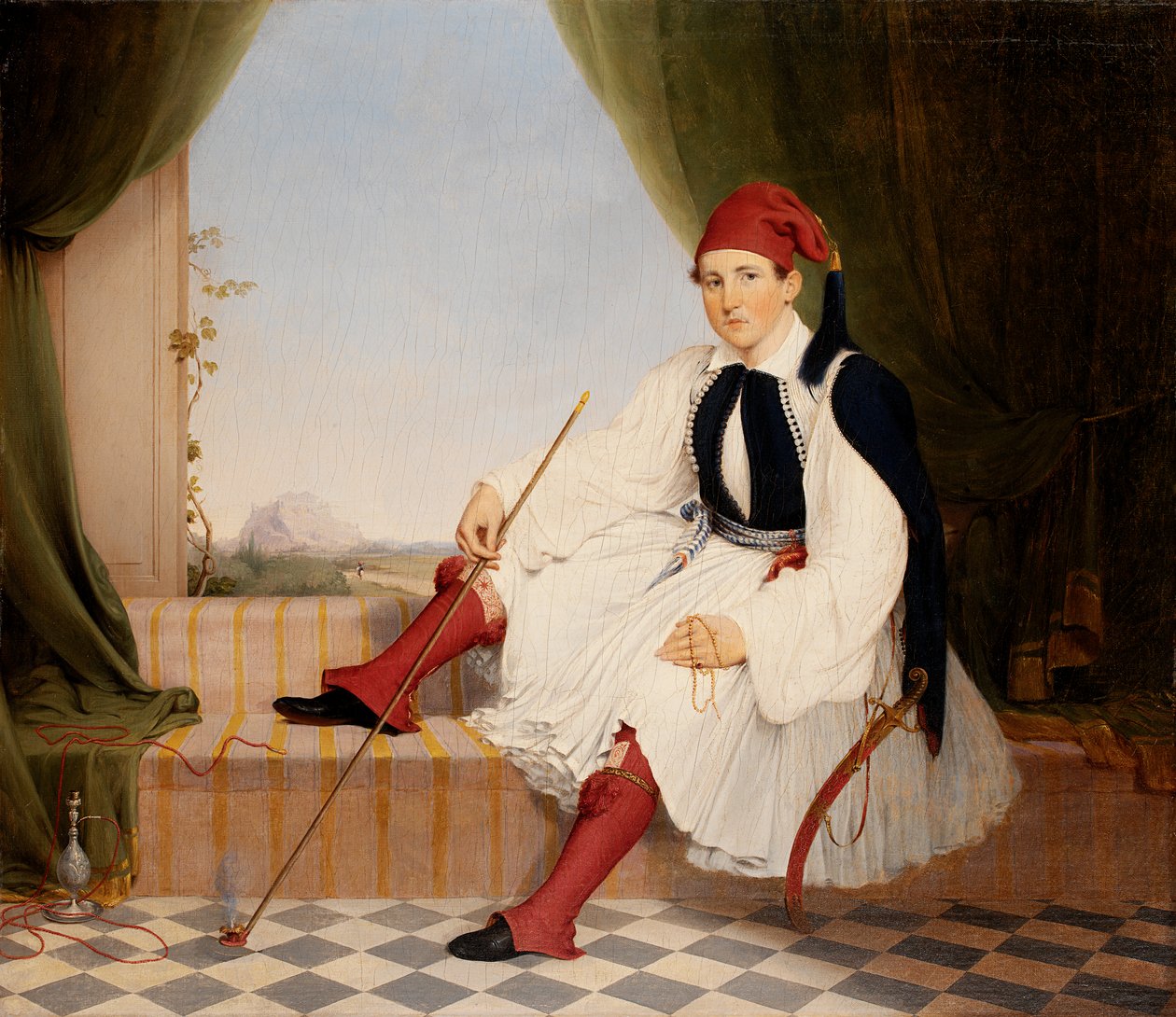 John B. Carmac portréja, görög Evzone jelmezben, 1853. alkotó: Walter Gould