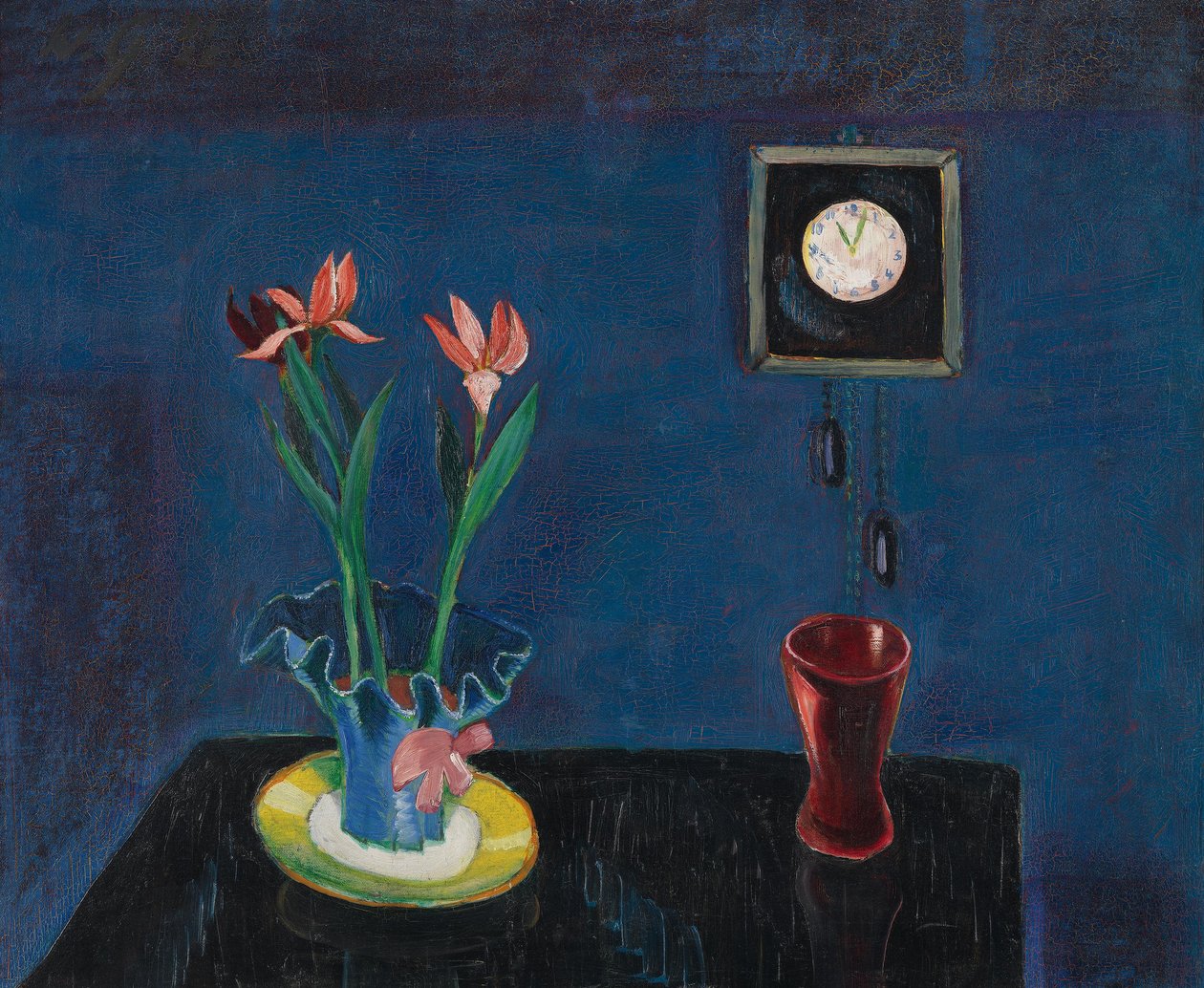 Stillleben mit Uhr und Tulpentopf alkotó: Walter Gramatte