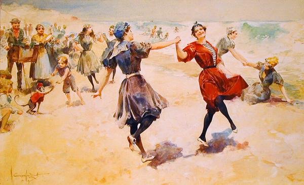 Frollicking a tengerparton, 1897 körül (akvarell illusztrációs táblán) alkotó: Walter Granville Smith
