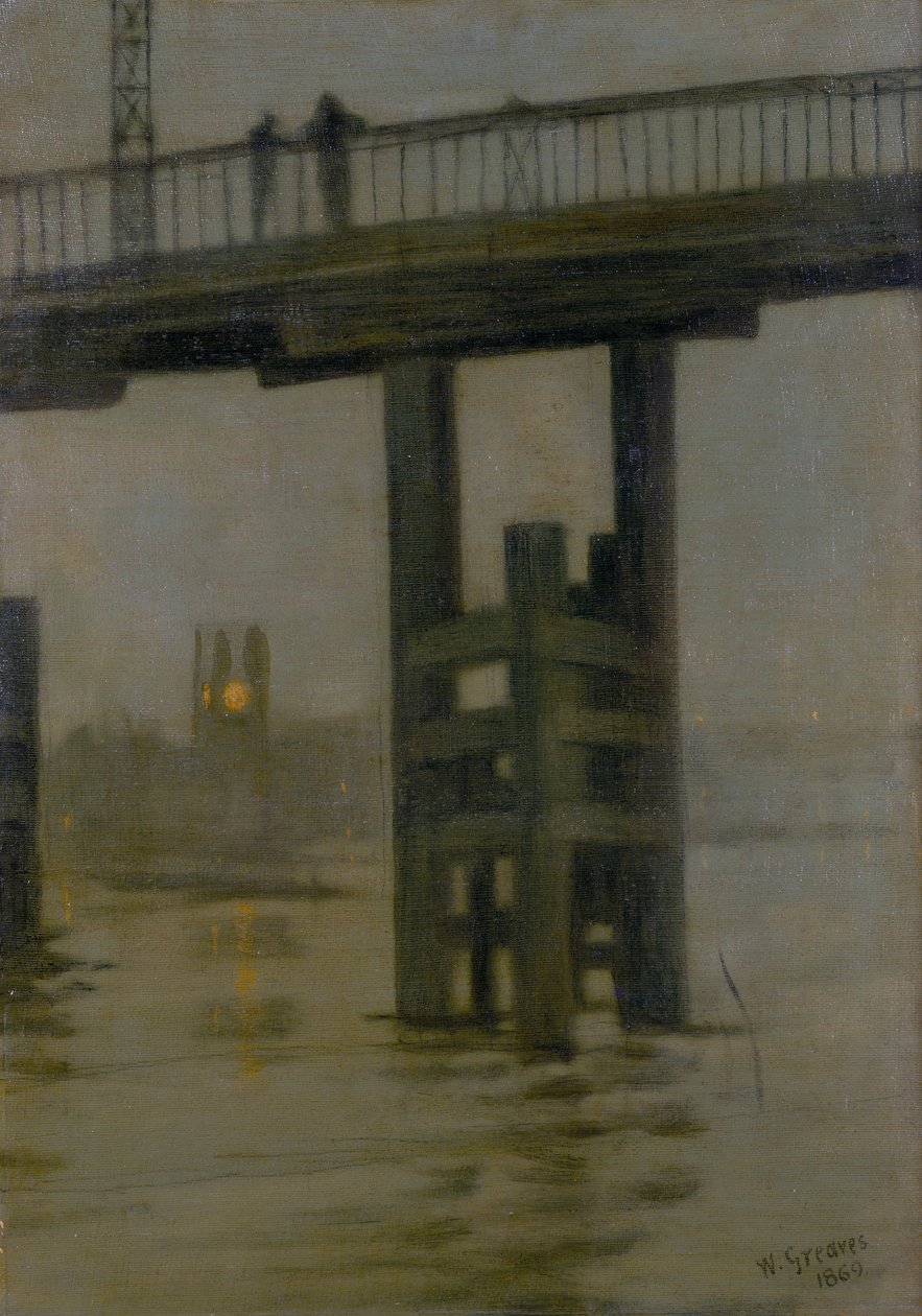 „Battersea Bridge – Misty Moonlight”, 1870-es évek vége. alkotó: Walter Greaves