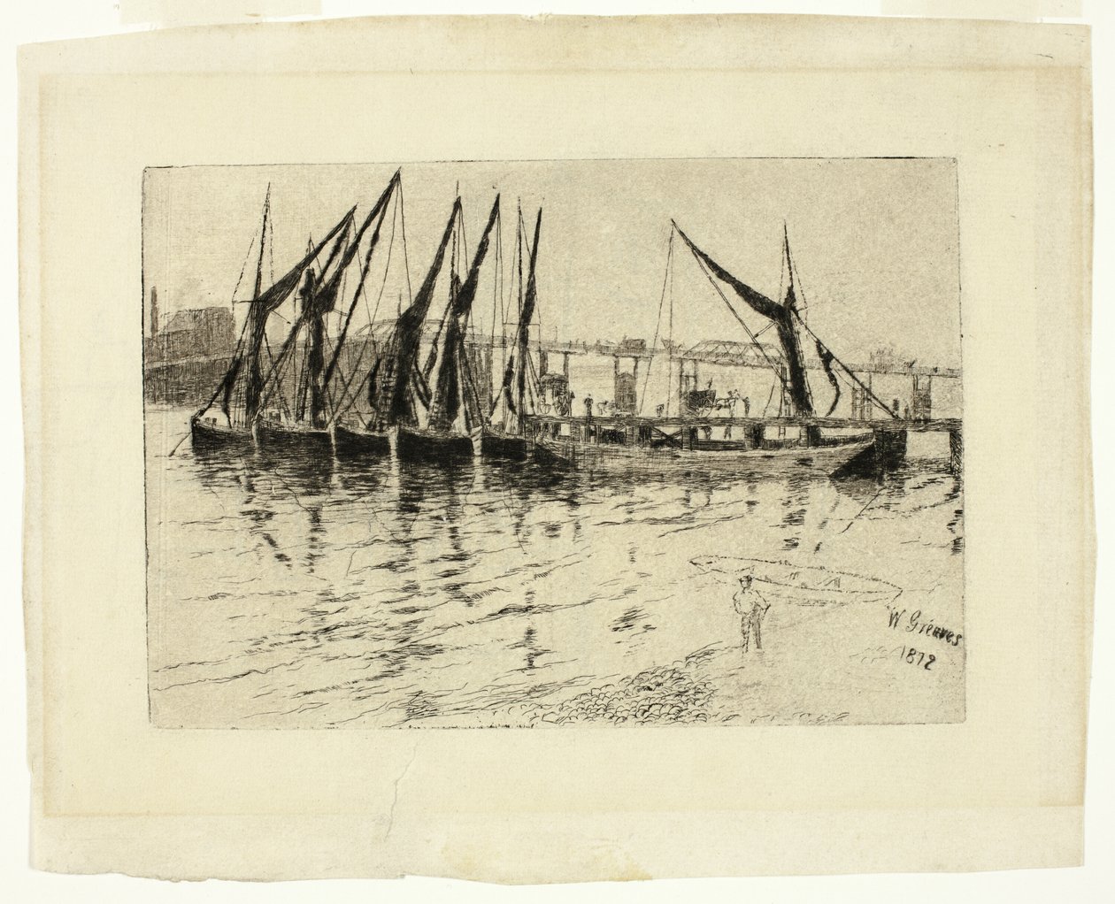 Szénuszályok kirakodása (recto); Egy épület vázlata (fordítva) alkotó: Walter Greaves