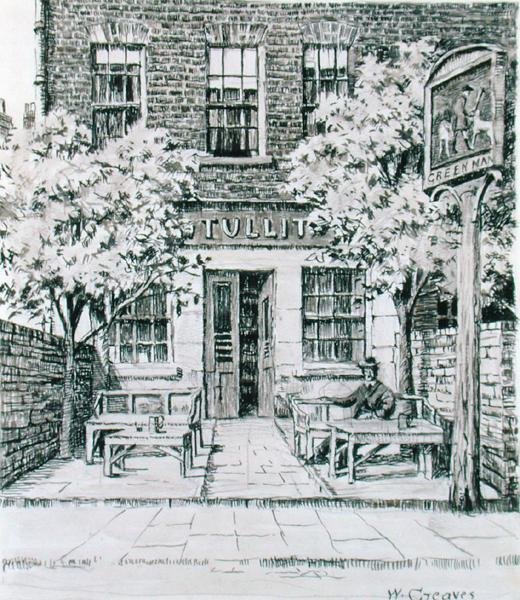 A zöld ember, Beaufort Street, Chelsea (tinta papíron) alkotó: Walter Greaves