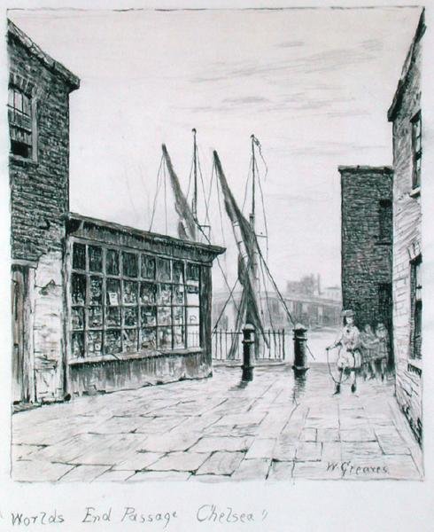 Worlds End Passage, Chelsea (tinta papíron) alkotó: Walter Greaves