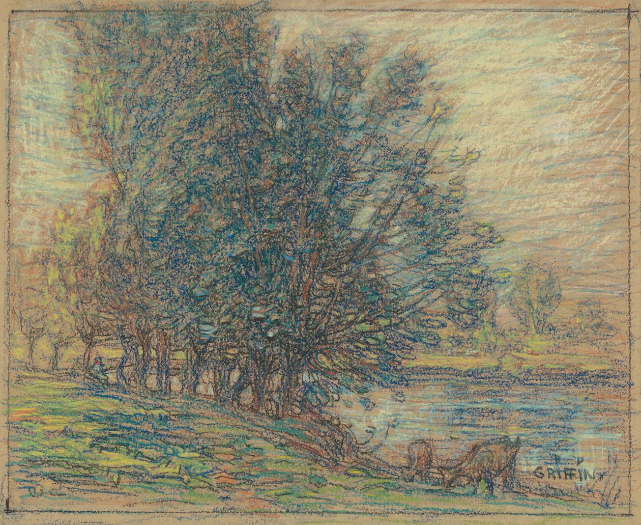 Willows, Longpre, Franciaország, 1911-1918 körül (pasztell szőtt papíron) alkotó: Walter Griffin