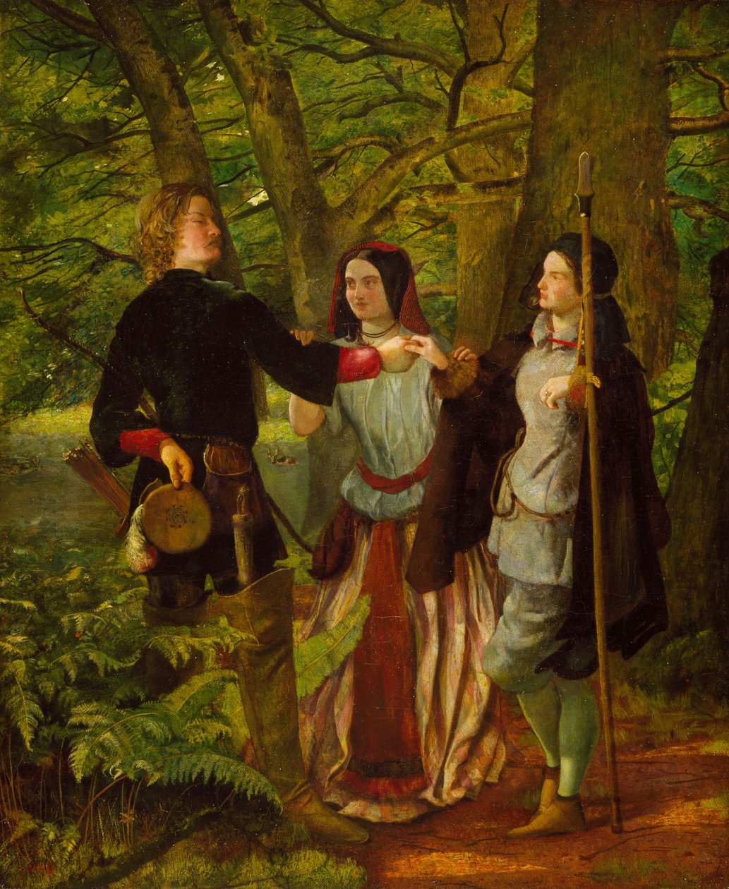 Ahogy tetszik – IV. felvonás I. jelenet – Rosalind Orlandót tanítja a házasságkötési szertartásban vagy Orlando és Rosalind színlelt házassága, 1850 alkotó: Walter Howell Deverell