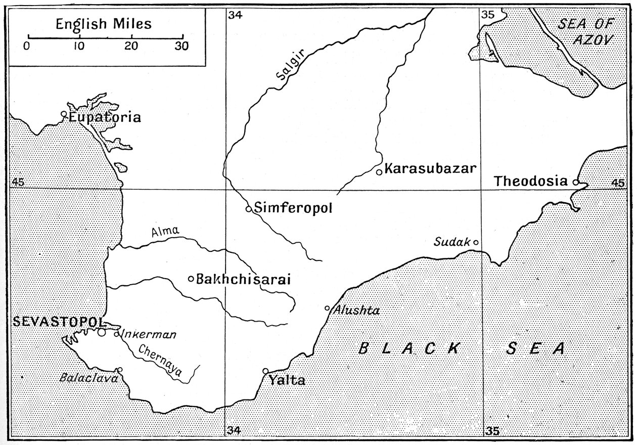 Annak a területnek a térképe, ahol a krími háborút vívták az 1850-es években, 1920 alkotó: Walter Hutchinson