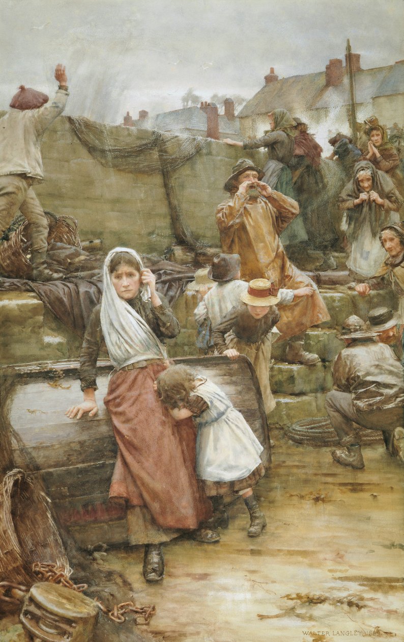 Katasztrófa helyszíne egy cornwalli halászfaluban, 1889 alkotó: Walter Langley