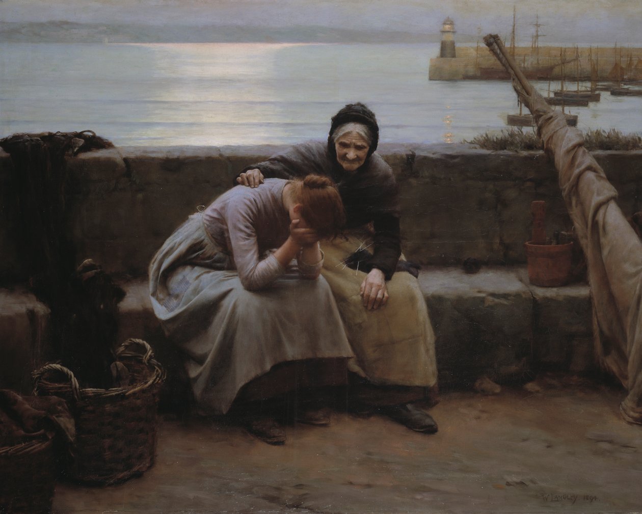 "Sosem kopott a reggel estig, de néhány szív megszakadt" alkotó: Walter Langley