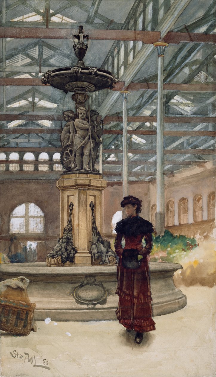 Régi vásárcsarnok és szökőkút, Birmingham alkotó: Walter Langley