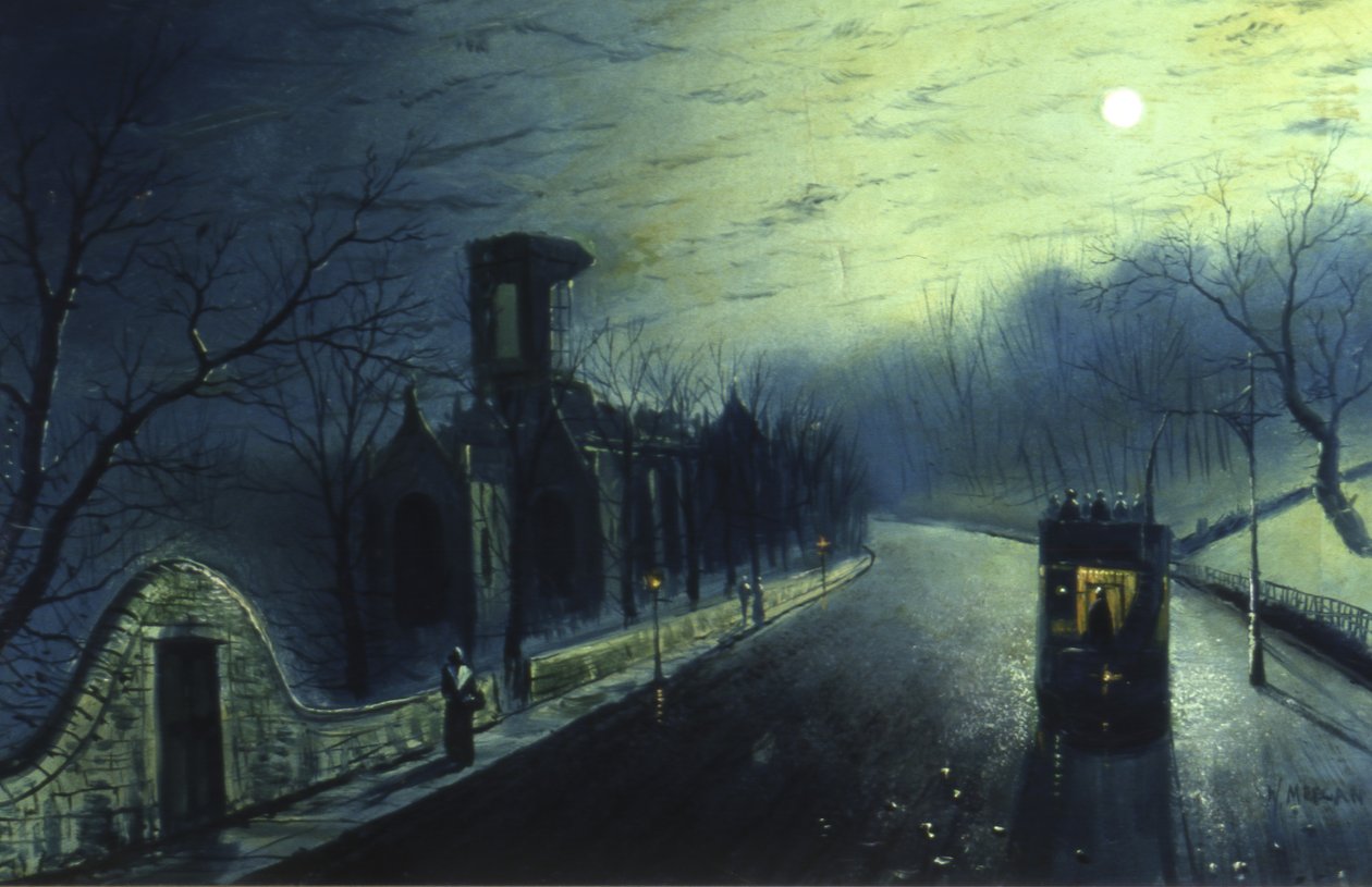 Moonlight Kirkstall Abbey (olaj, vászon) alkotó: Walter Linsley Meegan