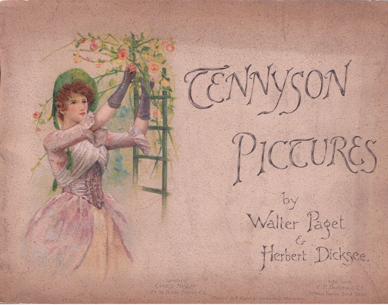 Elülső borítóterv (The May Queen), illusztráció a Tennyson Picturestől, az E P Dutton & Co., 1900 körül (színes litó) alkotó: Walter Paget