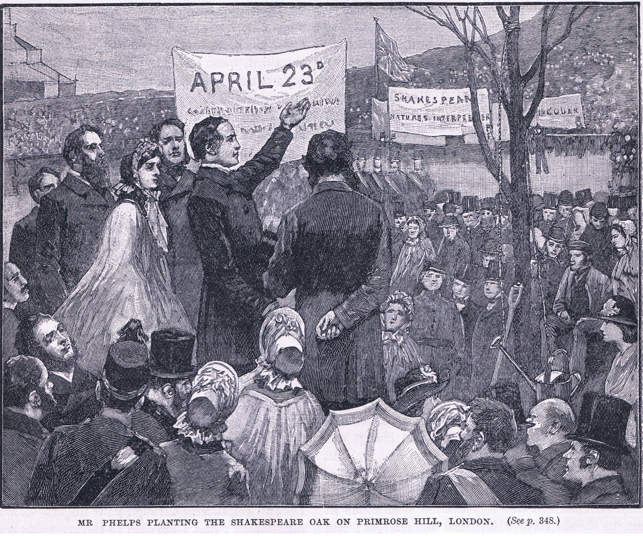 Mr. Phelps elültette a Shakespeare-tölgyet a Primrose Hillen, Londonban 1864-ben alkotó: Walter Paget