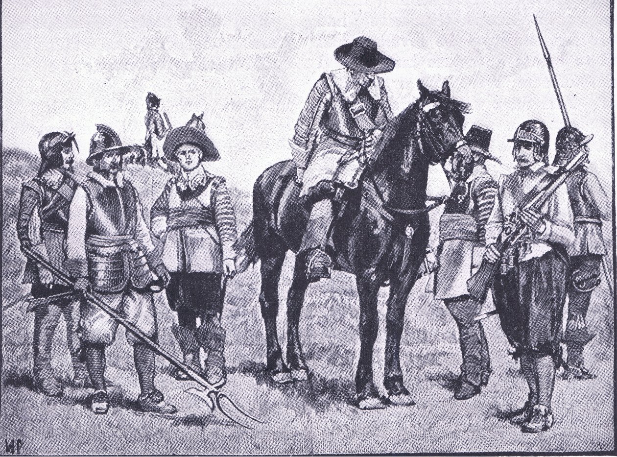 A Cromwell-katonák típusai a Cassells History of the British People-ből, a Waverley Book Company Limited kiadásában, 1940 körül alkotó: Walter Paget