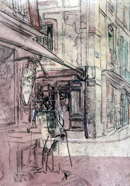 Egy bolt Dieppe-ben, 1907 körül (tinta, színes pasztell és akvarell papíron) alkotó: Walter Richard Sickert