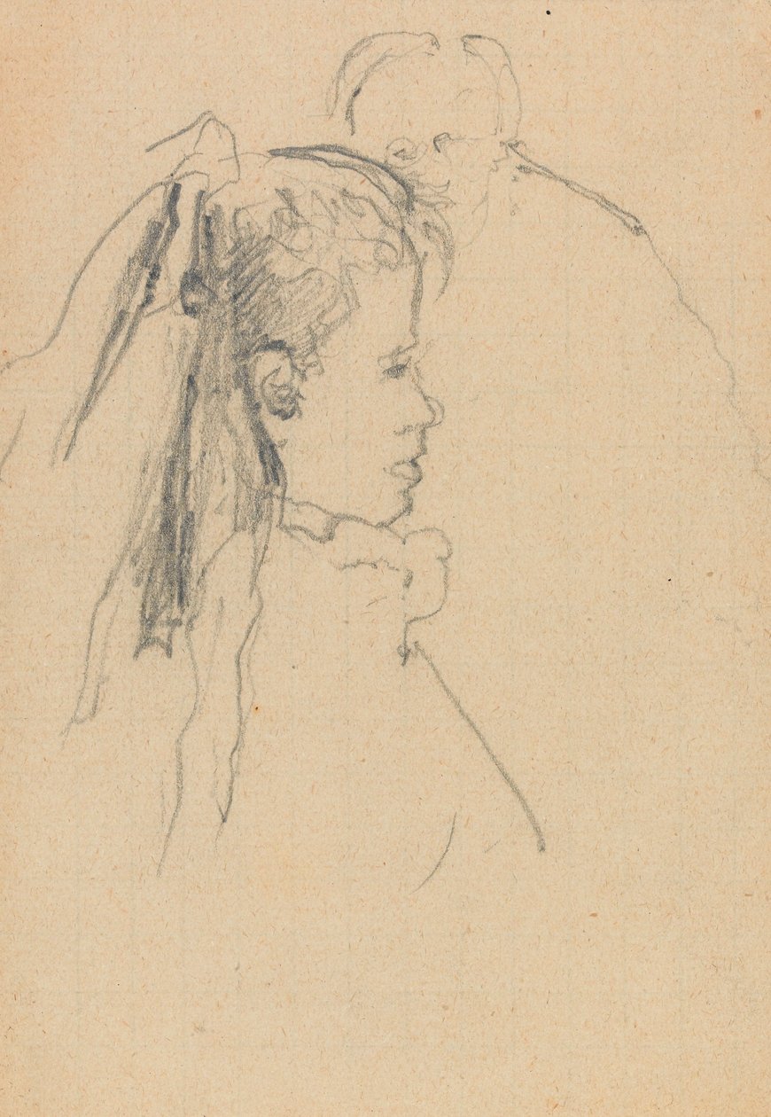 Egy lány feje és mellszobra profilban jobbra, férfi feje, teljesen elöl, hátul (grafit papíron) alkotó: Walter Richard Sickert