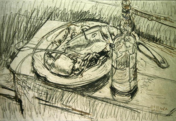 Csendélet homárral (kréta és tinta papíron) alkotó: Walter Richard Sickert