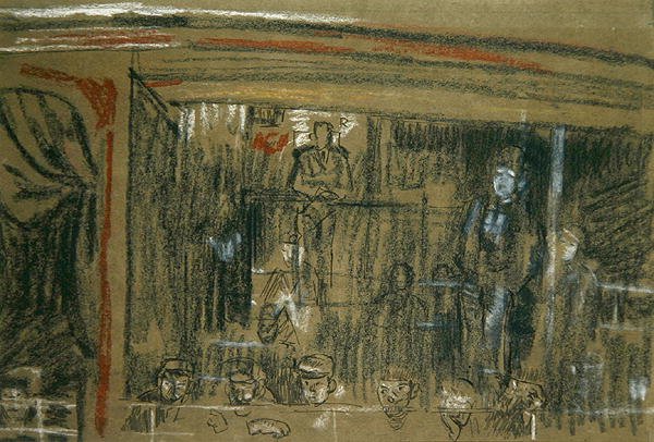 Tanulmány a „The Old Middlesex” közönségének (kréta, toll és tinta papíron) alkotó: Walter Richard Sickert