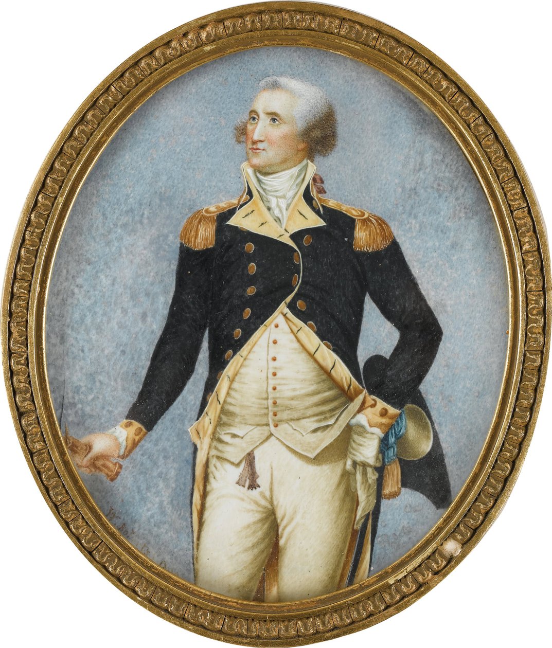 George Washington (1732-1799) portréja, készítette: Robertson, Walter (1750-1801). Akvarell, gouache a kürtön alkotó: Walter Robertson