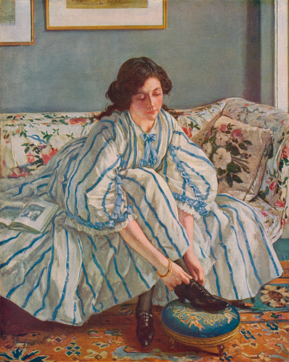 A cipője megkötése, 1900 körül alkotó: Walter Russell