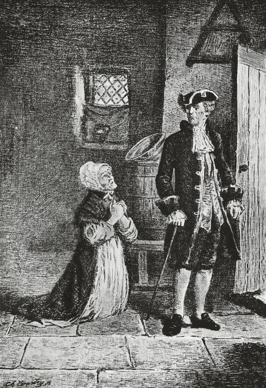 Elspeth és Lord Glenallan, illusztráció az Antikváriumhoz, Walter Scott (1771-1832) történelmi regénye, metszet alkotó: Walter Scott
