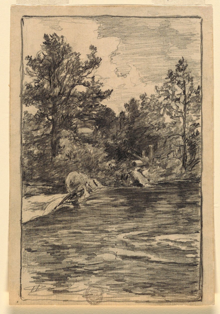 Rajz, Folyó és fák, 1880-90 alkotó: Walter Shirlaw