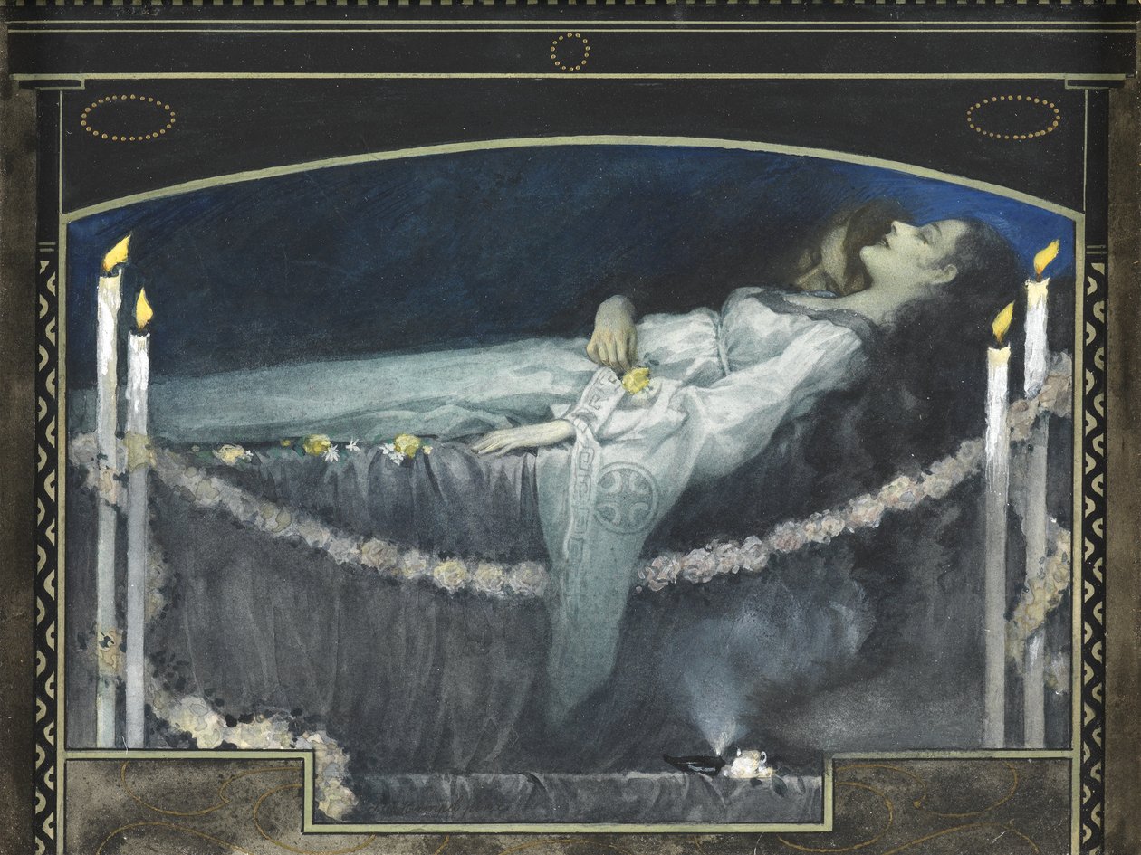 Rómeó és Júlia (akvarell testszínnel és arannyal a papíron) alkotó: Walter Sigmund Hampel