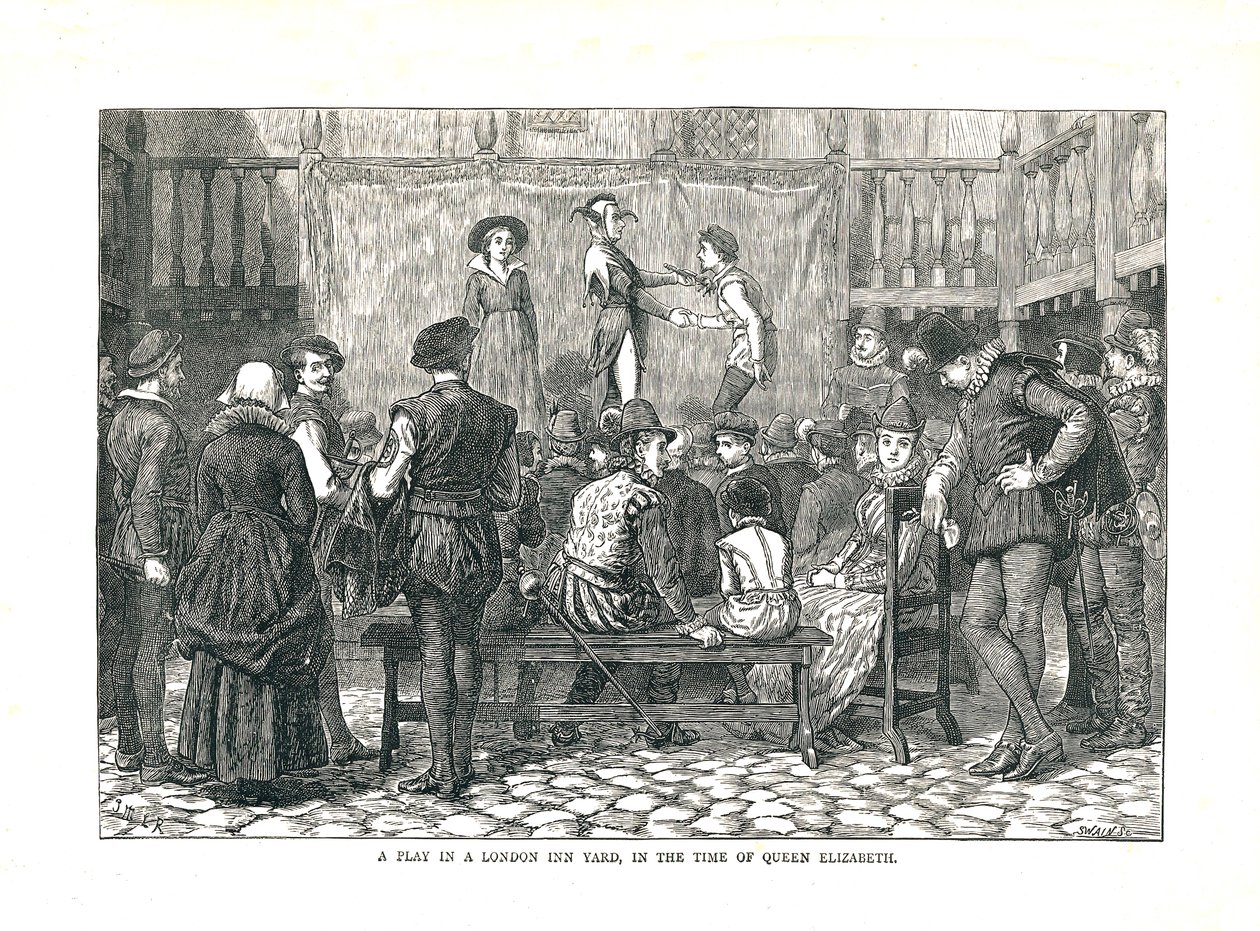 Színjáték egy Erzsébet-kori London Inn Yardban, 1878 alkotó: Walter Thornbury
