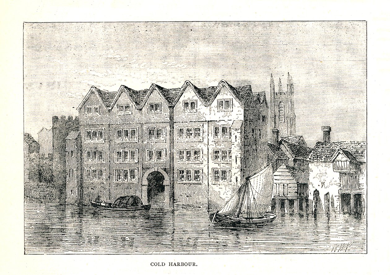 Cold Harbour. Középkori kastély a Thames északi partján, a London Bridge felett, 1894 alkotó: Walter Thornbury